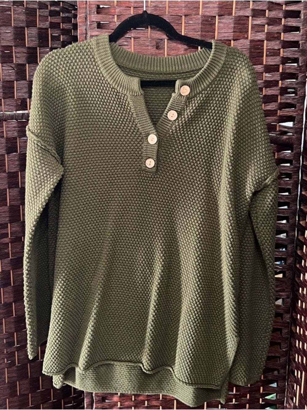 Olive Knit Henley Sweater - Women's Casual Pullover